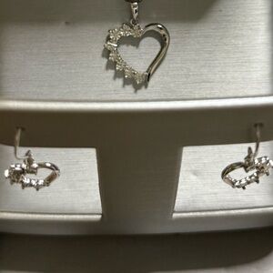 Zales Silver Heart Necklace and Earring Set